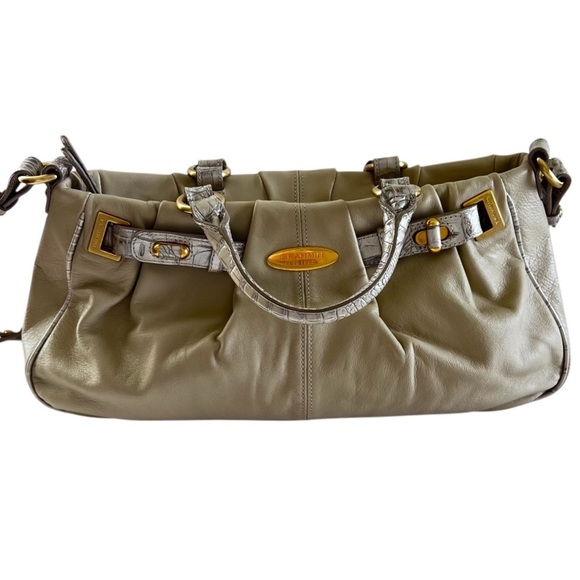 NWT Vintage Brahmin Top Handle Satchel in Cream and Gold Croc Detail - Picture 1 of 14